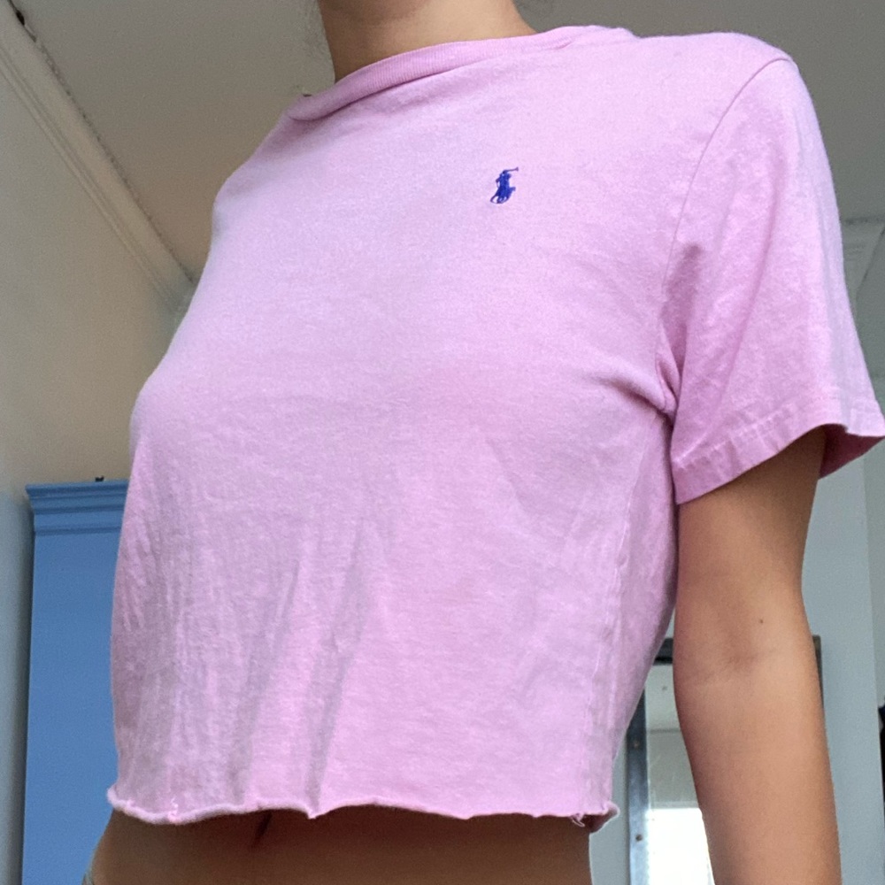 Vintage Light Pink Cropped Polo Ralph Lauren Tee